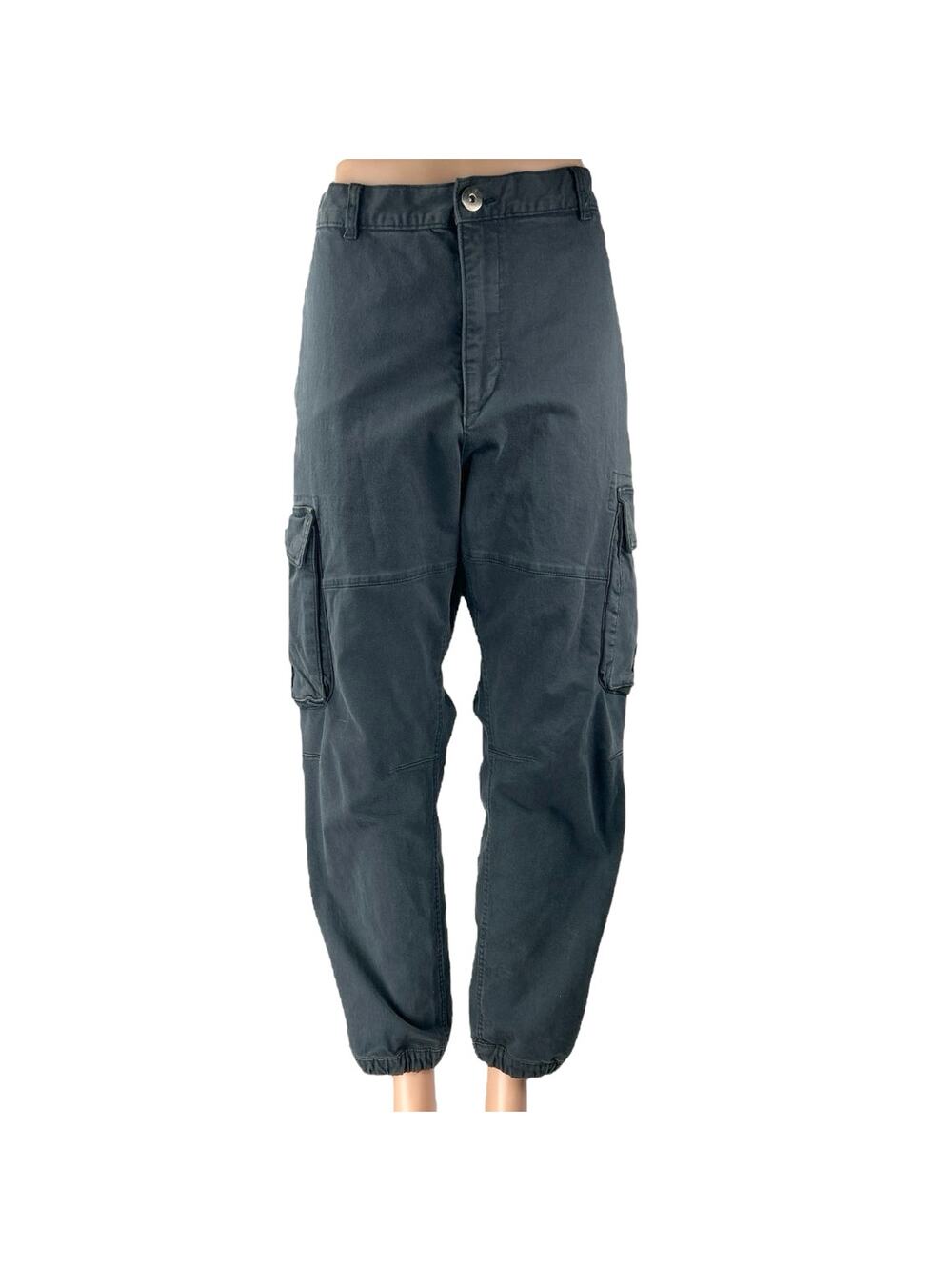 H&M Women's Black Slim Fit High Waisted Carrot Barrel Cargo Trousers Pants 34